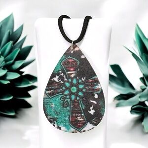 5 For $25💫Groovy Hippie Tie-Dye Cross Teardrop Pendant